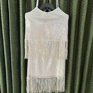 Brand New 2-piece Adrienne Landau Onyx   Women formal Sequin & Fringed dress